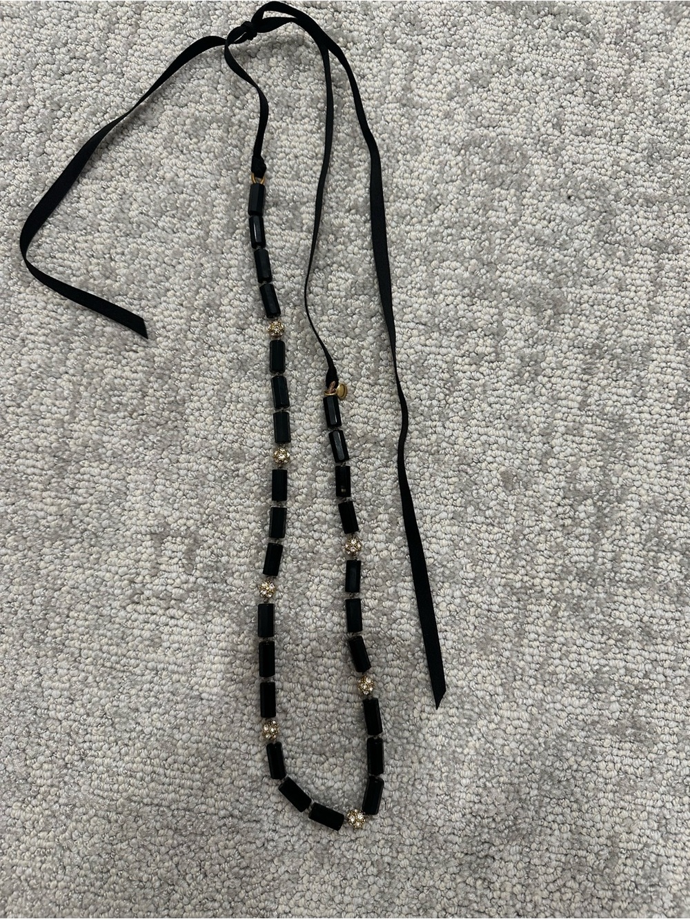 J. Crew Black Ribbon Necklace with Gold Accent Beads